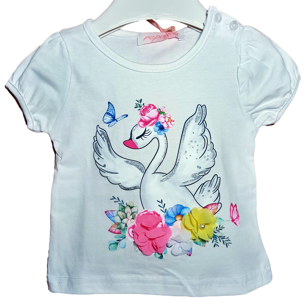 Camiseta Cisne Blanca Camiseta blanca de manga corta para bebé y niña