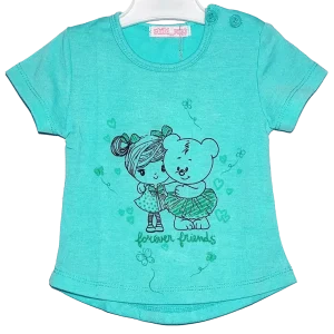 Camiseta turquesa de manga corta para bebé y niña