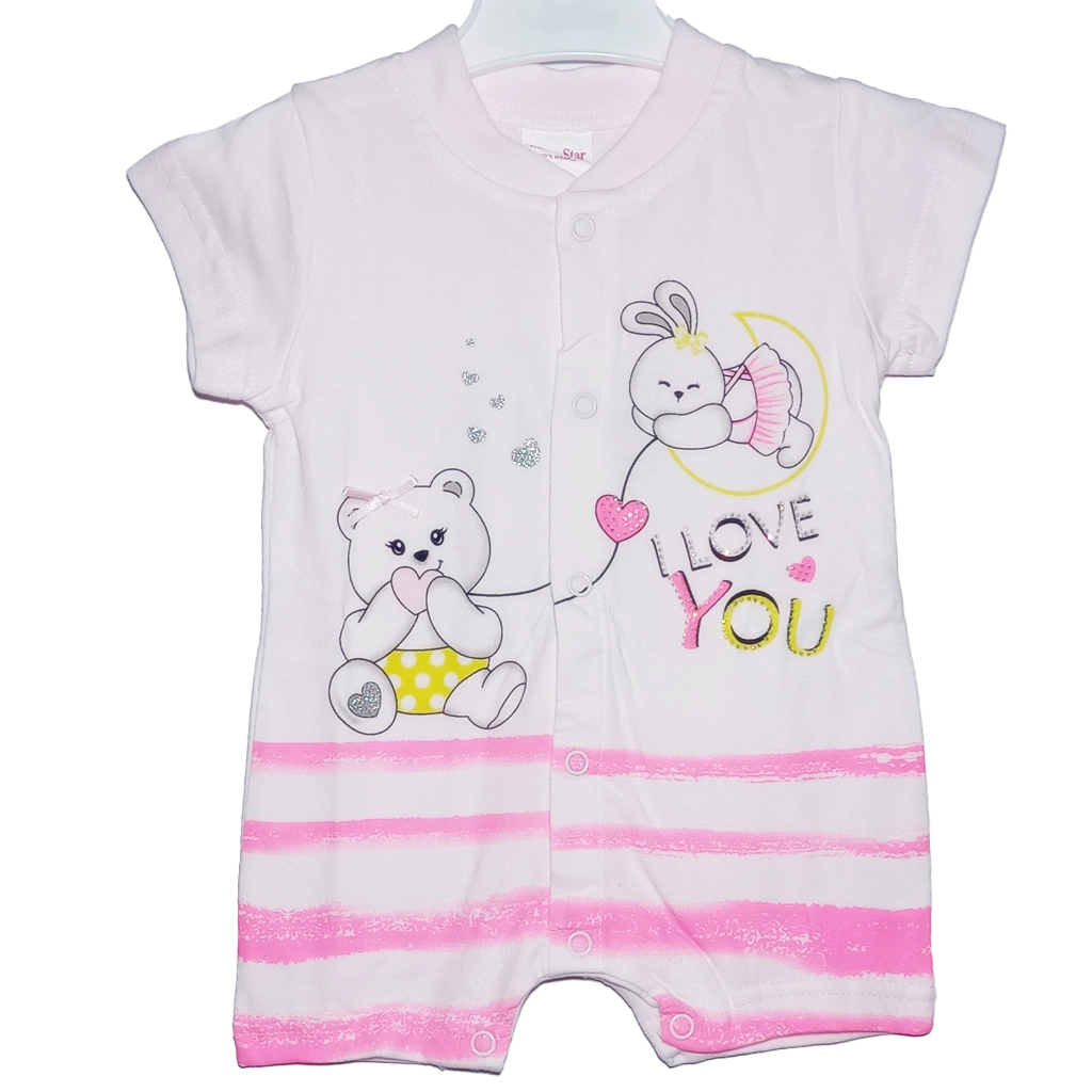 Pelele Love Rosa Pelele corto rosa para bebé niña
